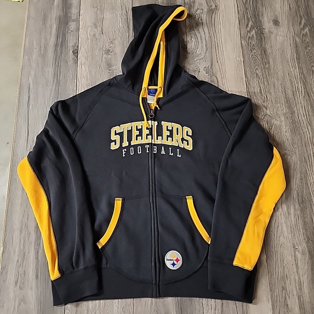 VTG Reebok Pittsburgh Steelers NFL Pullover Hoodie 2XL Black Sweatshirt